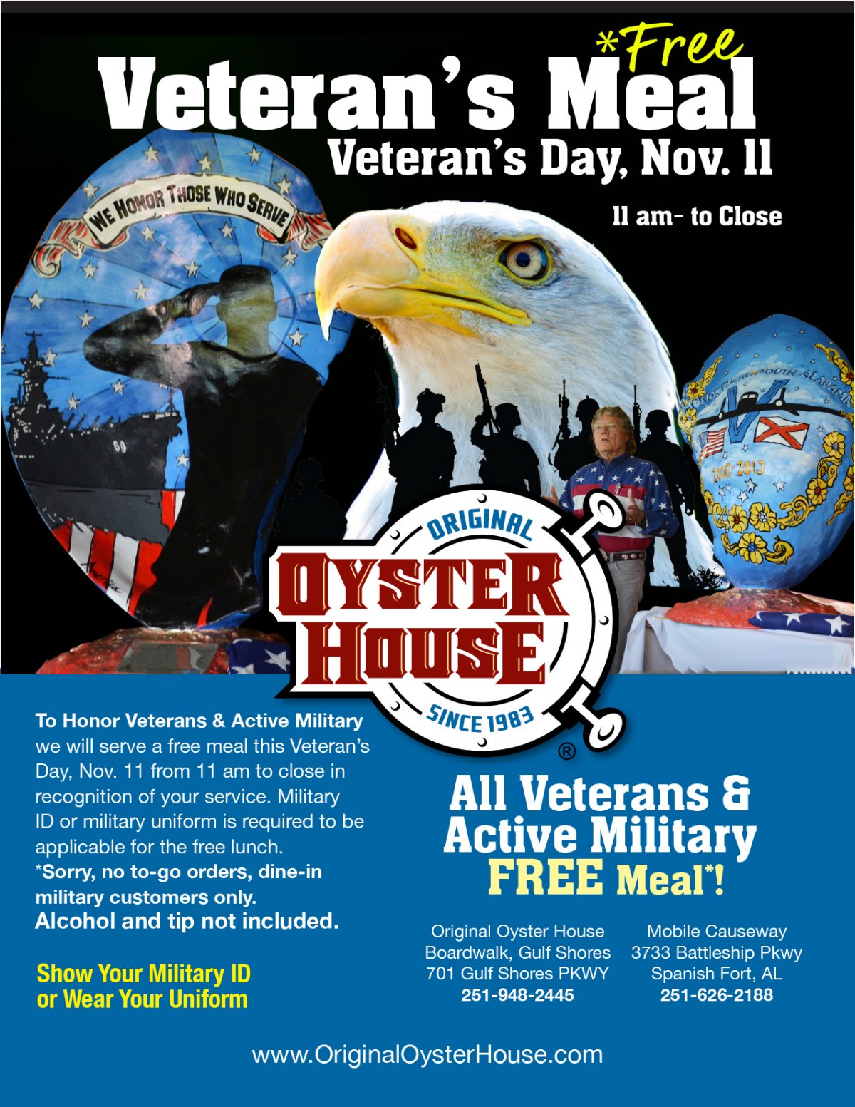 Original Oyster House Honors Military with a Free Meal on Veteran’s Day